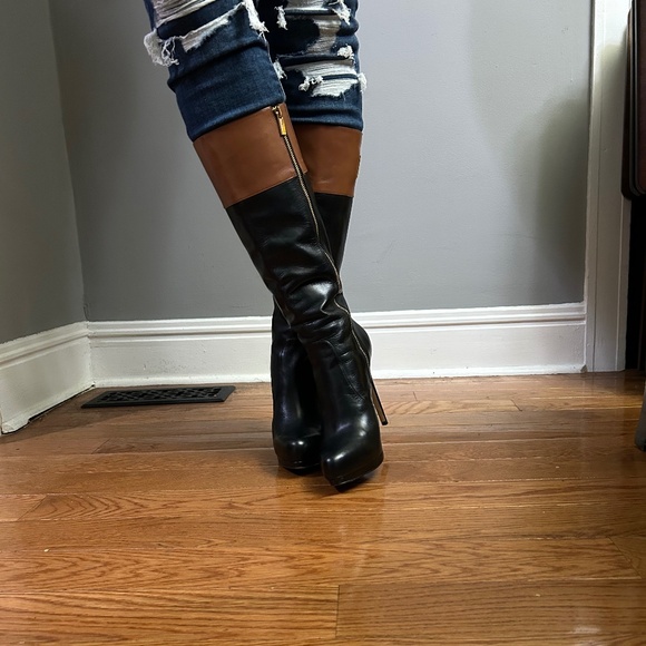 MICHAEL Michael Kors Fashion Leather high heel boot with gold tone MK on calf - Picture 6 of 11